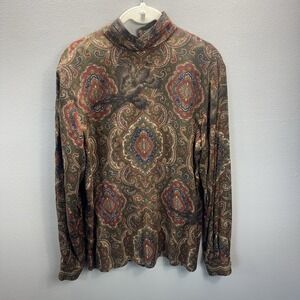 Vintage JH Collectibles Blouse Size 4 Mock Neck Paisley Pheasant Wildlife 80s